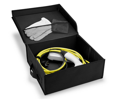 Boite pliante pour câble de recharge avec gants et chiffon